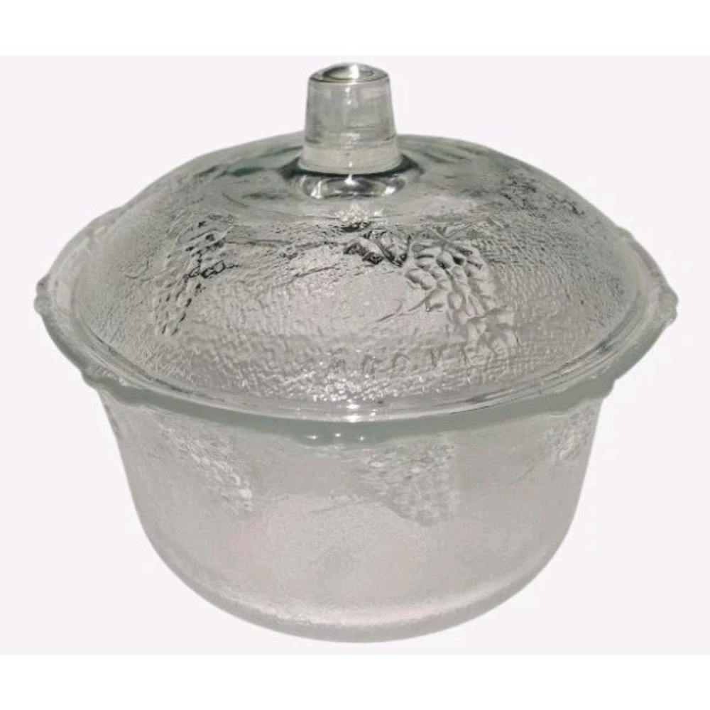 Vintage KIG Clear‎ Glass Candy Dish Grape Motif Malaysia